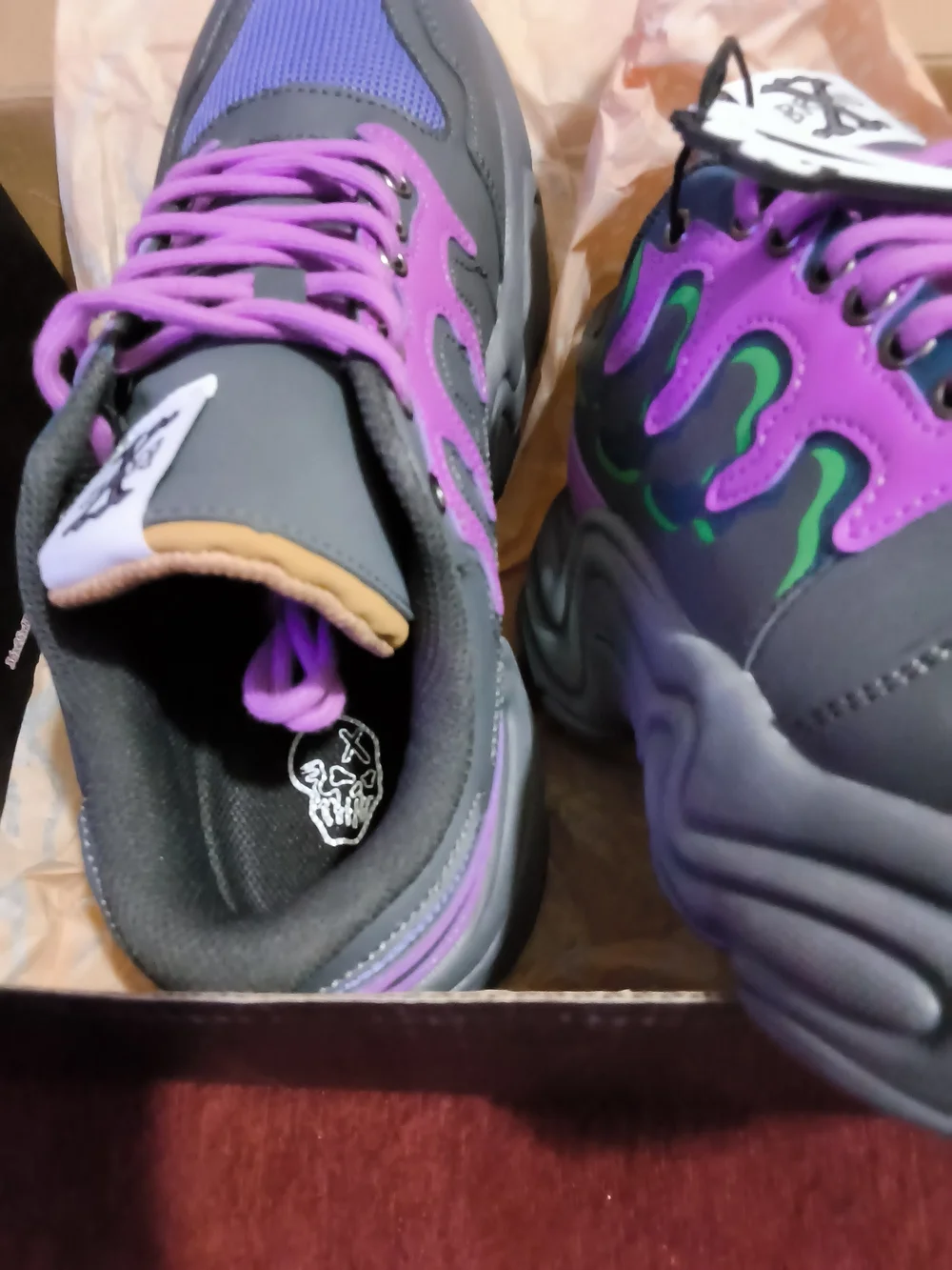 Gray and Purple Athletic Sneakers with Pink Laces